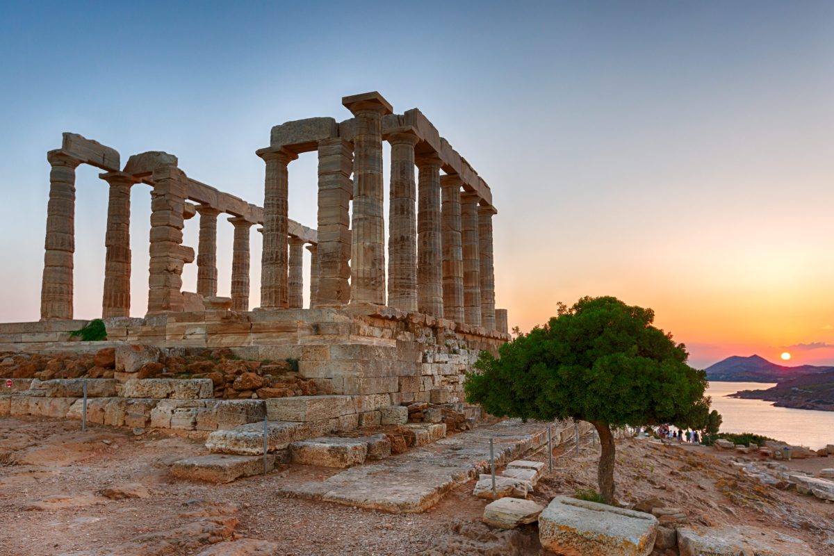 Temple,Of,Poseidon,At,Sounion,,Greece,,During,Summer,Sunset