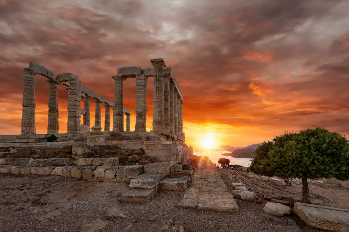 Cloudy,Sunset,Over,The,Temple,Of,Poseidon,At,Sounion,,Attica,