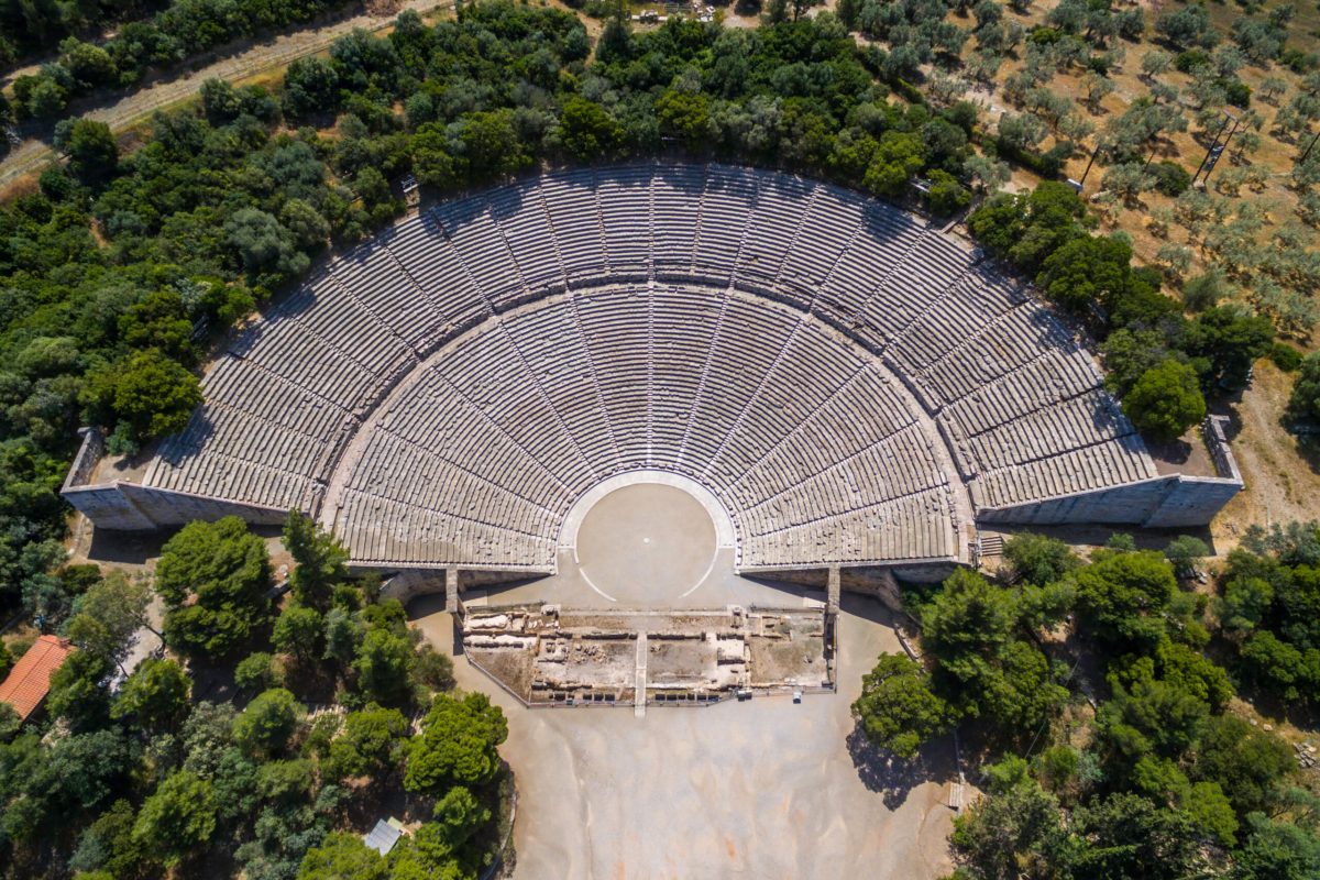 Aerial,Drone,Bird's,Eye,View,Photo,Of,Ancient,Theater,Epidaurus